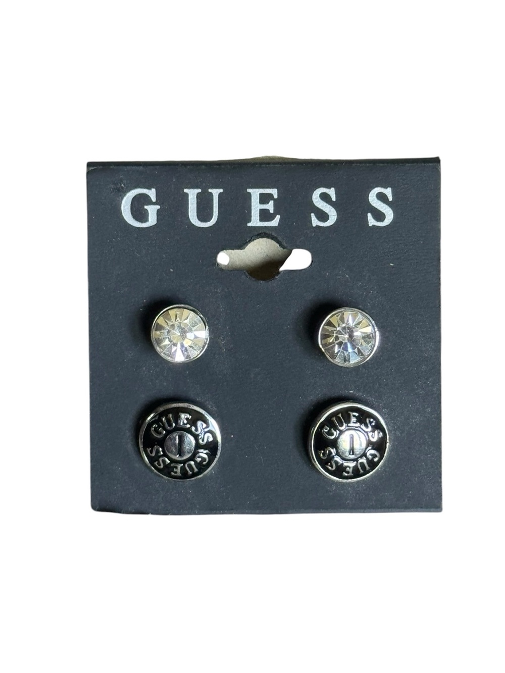 Guess Silver-Tone Crystal and Logo Stud Earring Set NEW